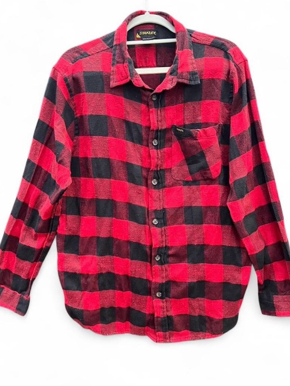 Vintage Stanley Red and Black Plaid Button-Down Men's Flannel Shirt